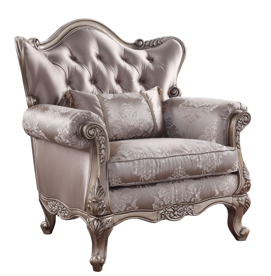 Fabric Floral Tufted Arm Chair 45" - Champagne