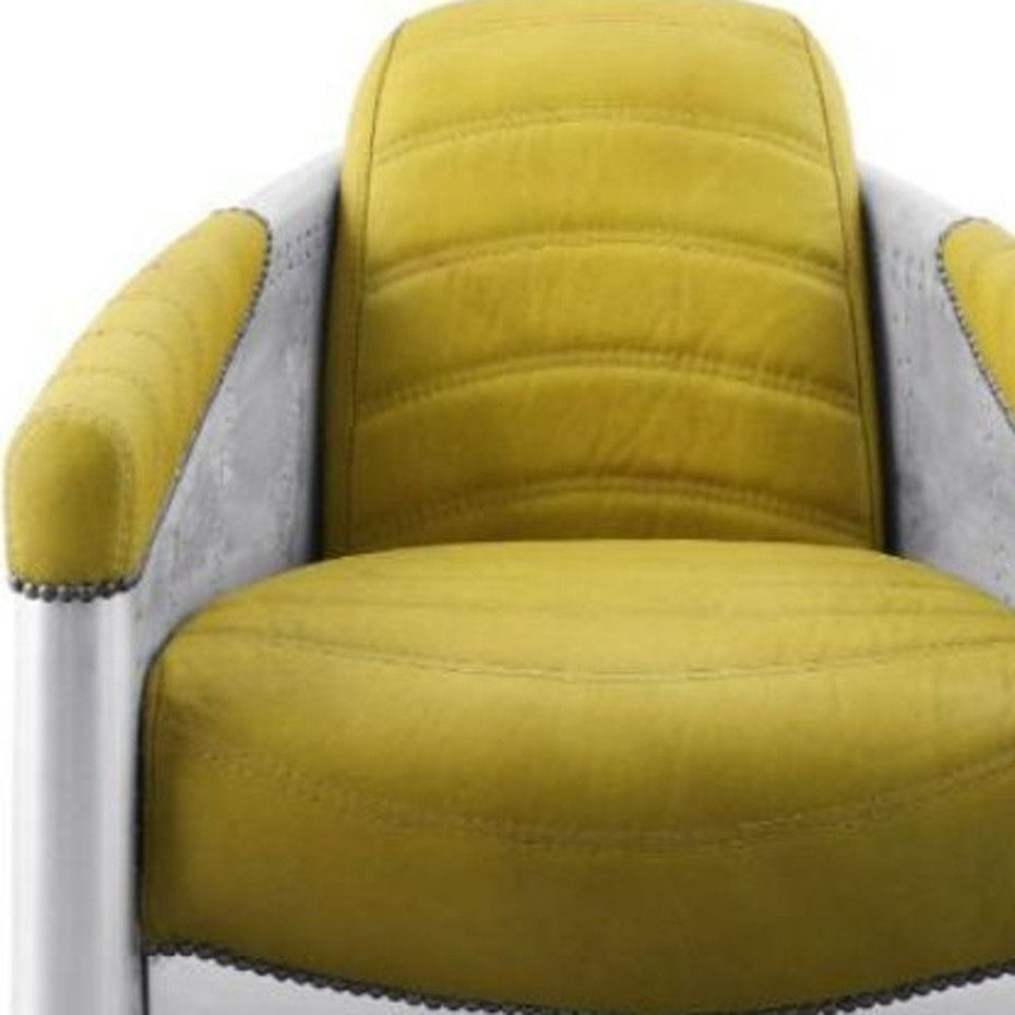 Top Grain Leather And Steel Barrel Chair 28" - Yellow