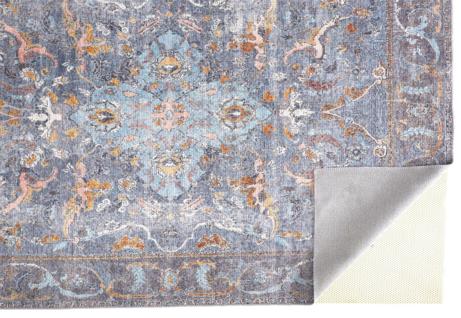 Floral Area Rug - Blue Gray And Orange - 2' X 3'