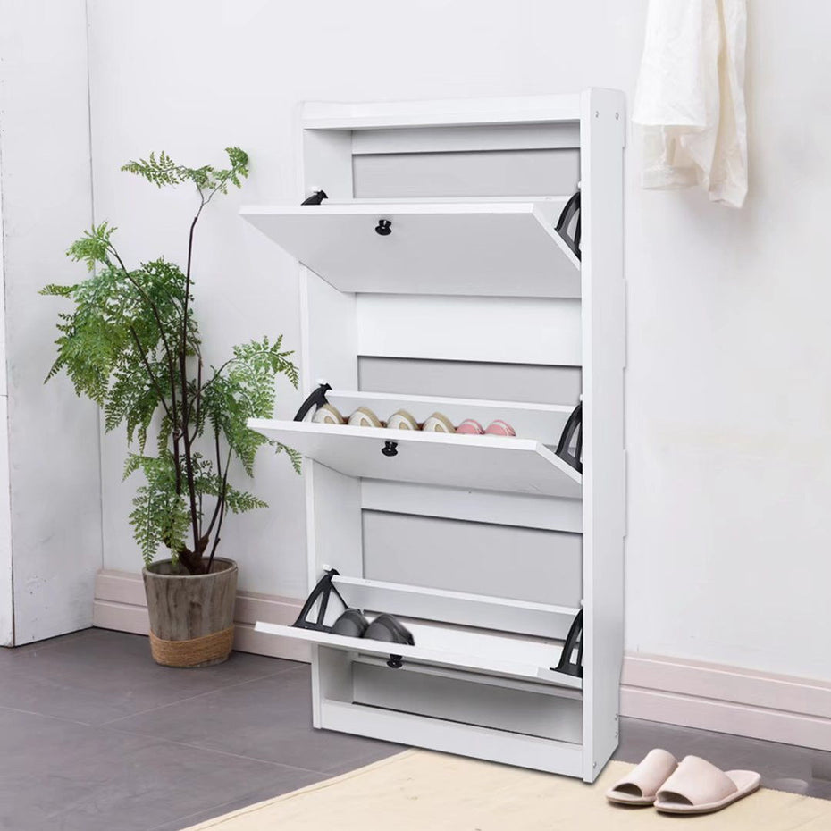 Modern Vertical Shoe Organizer Cabinet - White