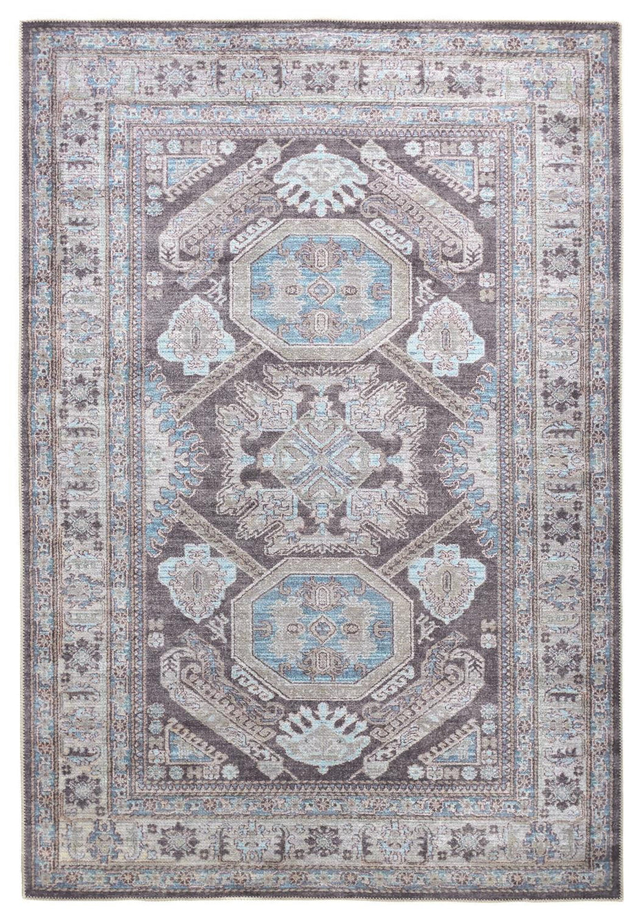 Floral Area Rug - Gray Taupe And Blue - 2' X 3'