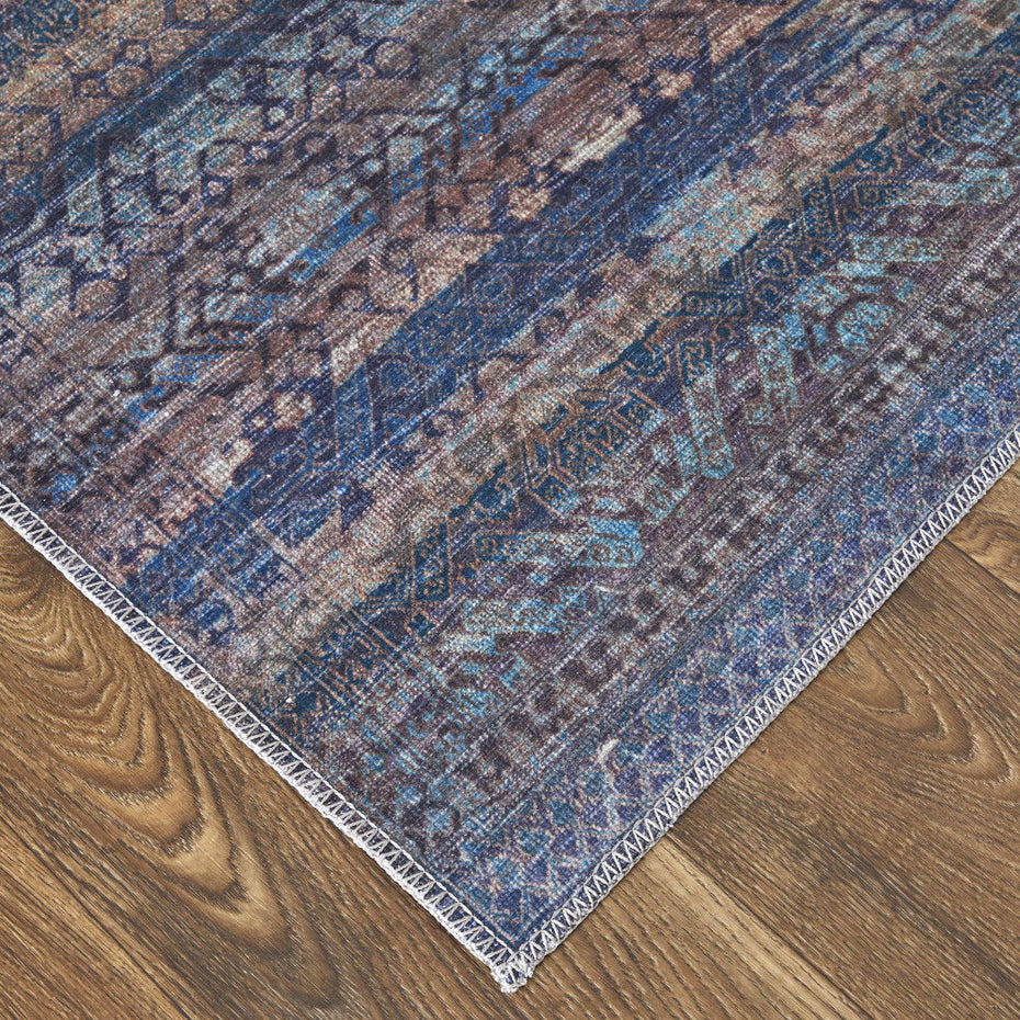 Floral Power Loom Area Rug - Blue Purple And Brown - 2' X 3'