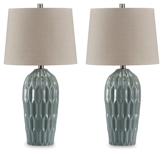 Hadbury - Ceramic Table Lamp (Set of 2) Blue by Signature Design by Ashley® | Bel Furniture
