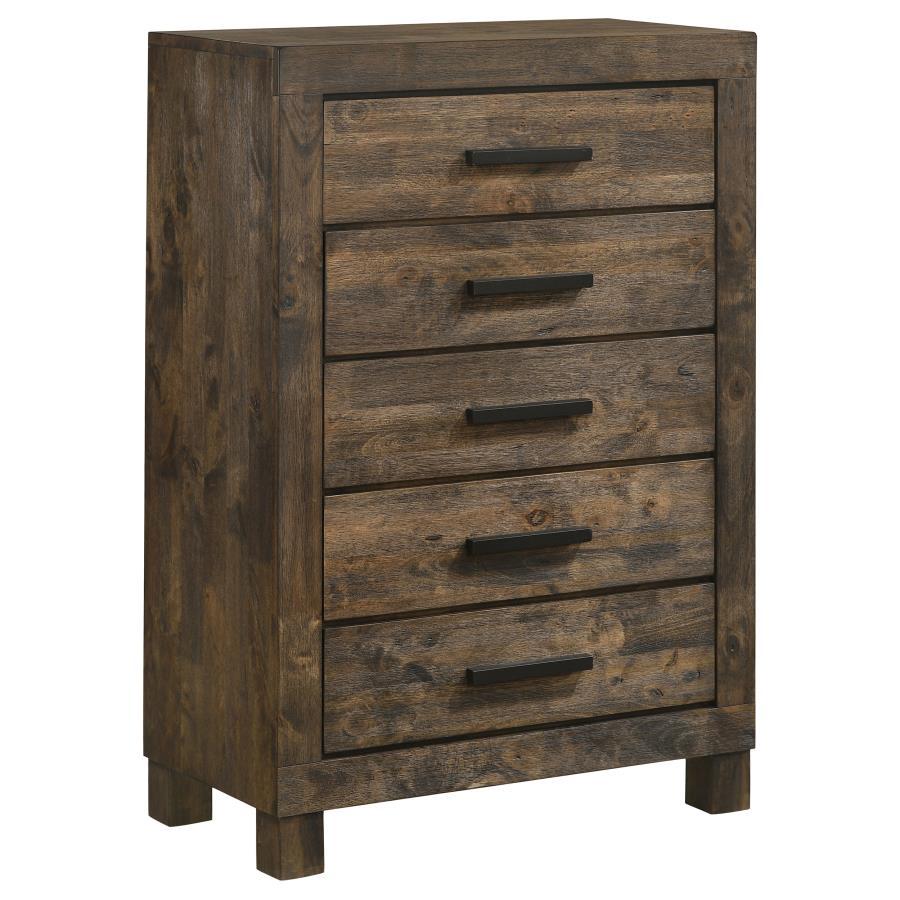 Woodmont - 5-Drawer Bedroom Chest - Rustic Golden Brown by CoasterEveryday | Bel Furniture
