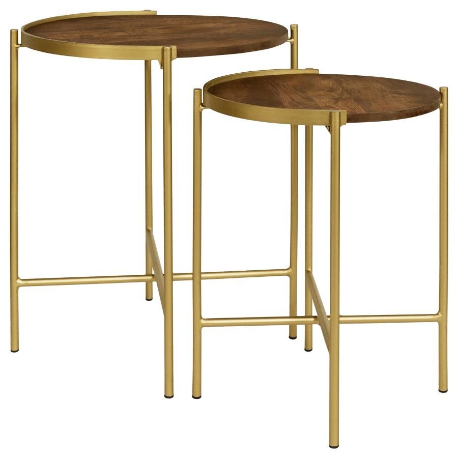 Malka - 2 Piece Round Wood Nesting Table - Dark Brown And Gold by Coaster Fine Furniture | Bel Furniture