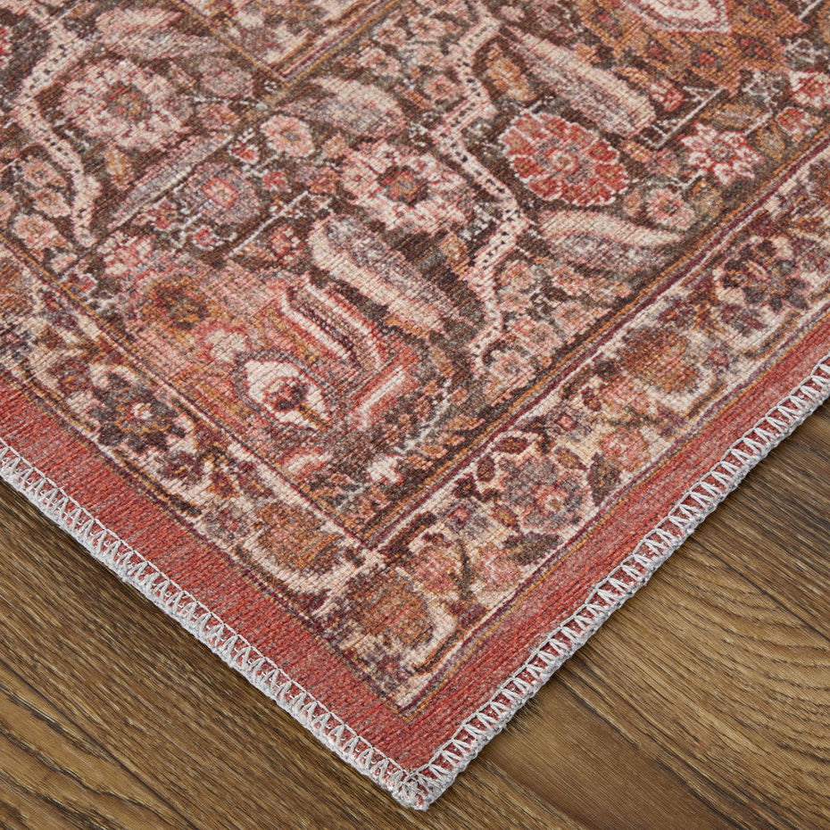 Floral Power Loom Area Rug - Red Tan And Pink - 2' X 3'