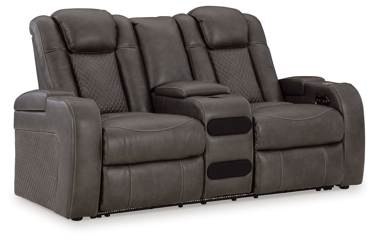 Fyne-dyme - Power Reclining Loveseat With Console/Adj Hdrst Dark Gray by Signature Design by Ashley® | Bel Furniture