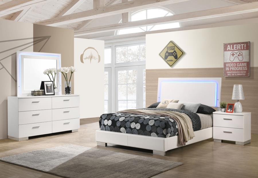 Felicity - Bedroom Set With Led Headboard And Mirror White by CoasterEssence | Bel Furniture