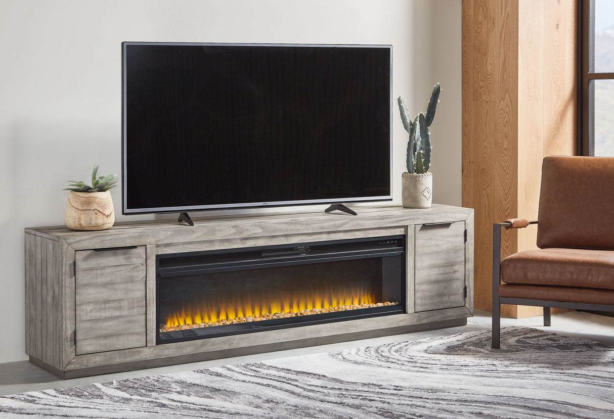 Naydell - Gray - 92" TV Stand with Wide Fireplace Insert by Signature Design by Ashley® | Bel Furniture