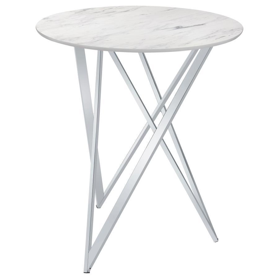 Bexter - Round Faux Marble Bistro Bar Table - Chrome by CoasterEveryday | Bel Furniture