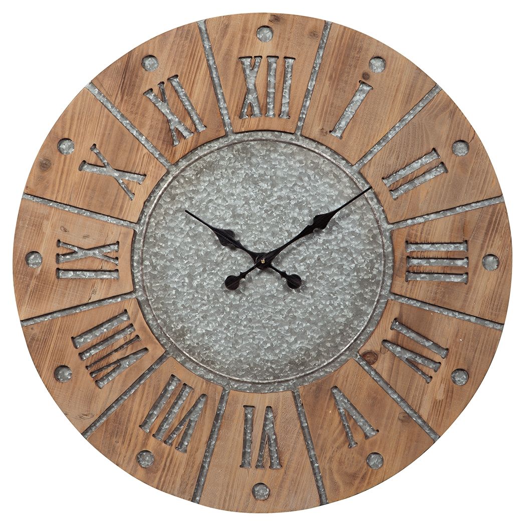 Payson - Antique Gray / Natural - Wall Clock by Signature Design by Ashley® | Bel Furniture