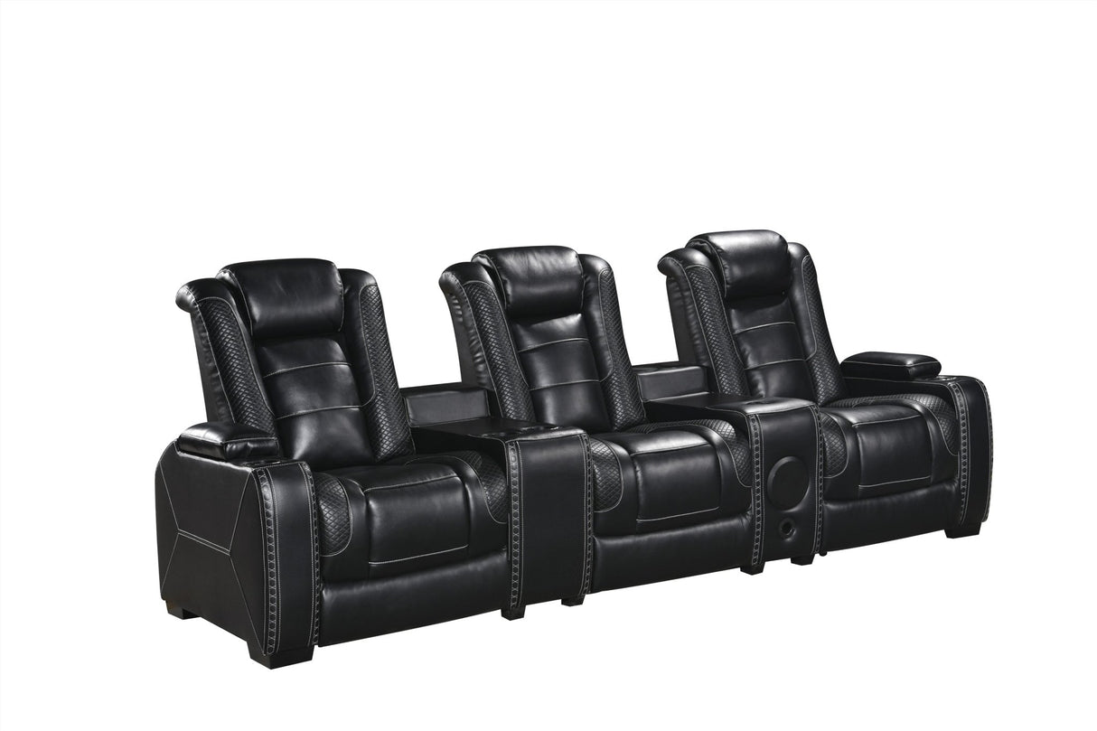3-Piece Power Recline Home Theater Seating Black by Sara Collections | Bel Furniture