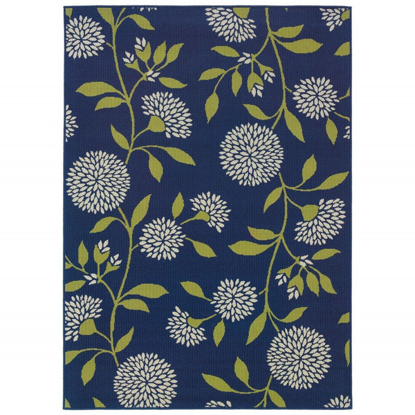 Floral Indoor Outdoor Area Rug - Indigo And Lime Green - 3' x 5'