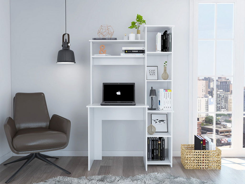Modern Office Desk With Storage Cabinet - White