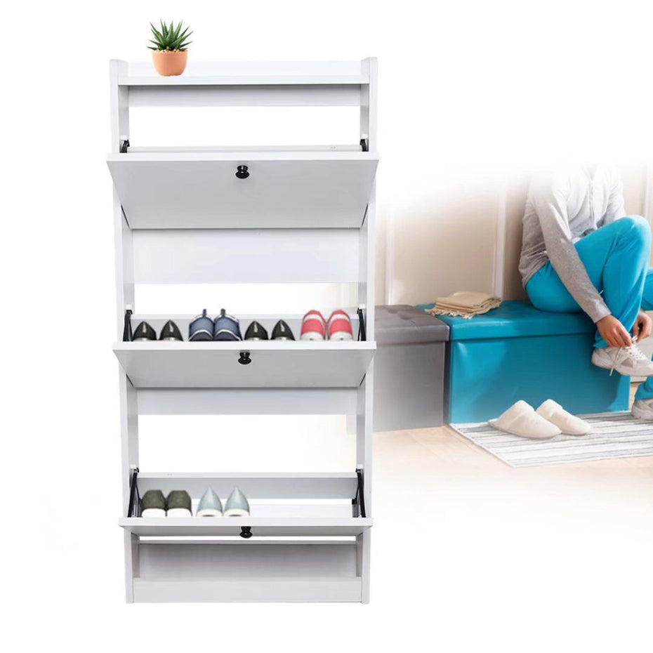 Modern Vertical Shoe Organizer Cabinet - White