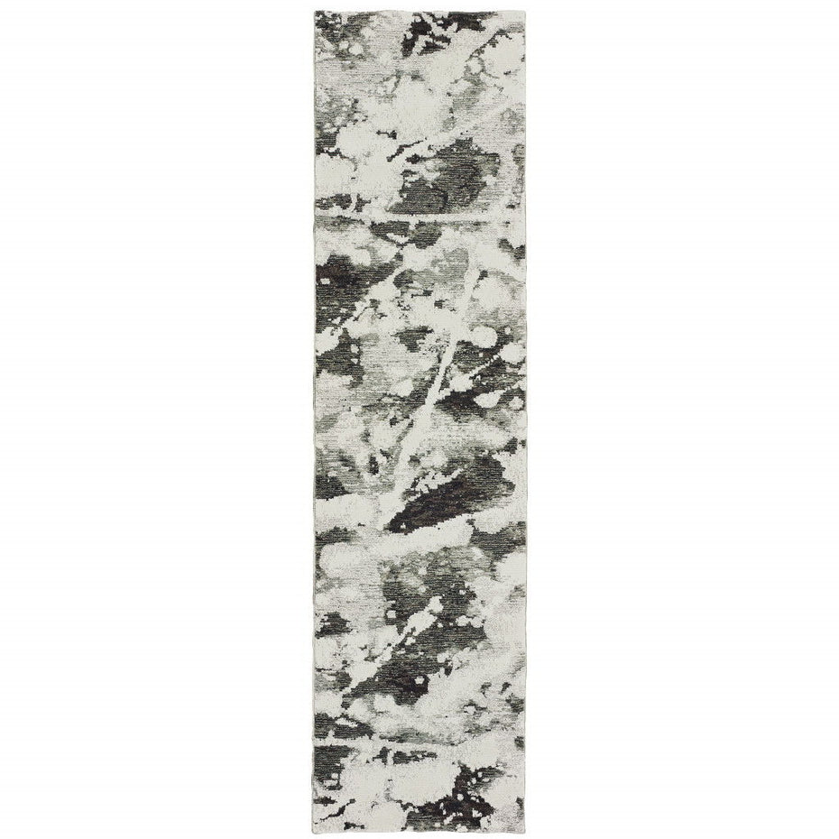 Abstract Power Loom Stain Resistant Runner Rug - Charcoal And White - 2' X 8'