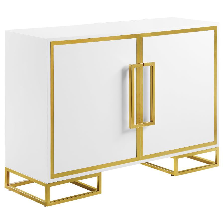 Elsa - 2 Door Wood Storage Accent Cabinet - White And Gold by CoasterEssence | Bel Furniture