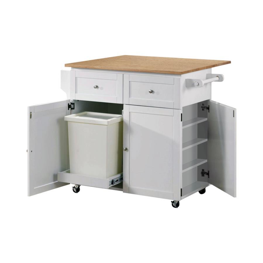 Jalen - 3 Door Mobile Kitchen Cart - Natural Brown And White by CoasterEssence | Bel Furniture