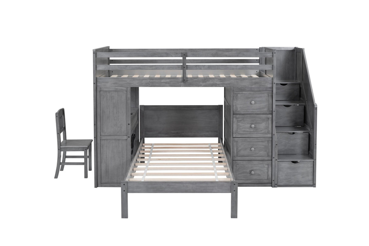 Twin over Twin Bunk Bed Set With Desk, Storage, And Chair by Mollai Collections | Bel Furniture