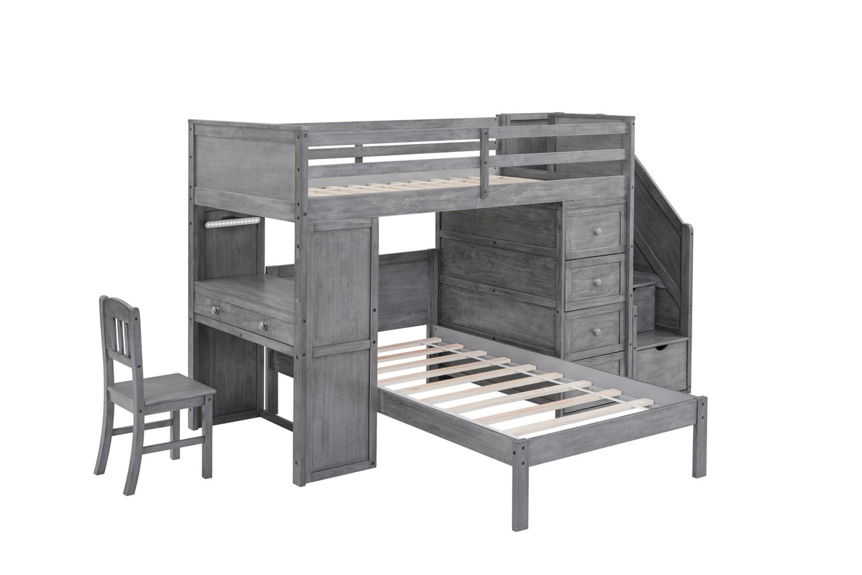 Twin over Twin Bunk Bed Set With Desk, Storage, And Chair by Mollai Collections | Bel Furniture