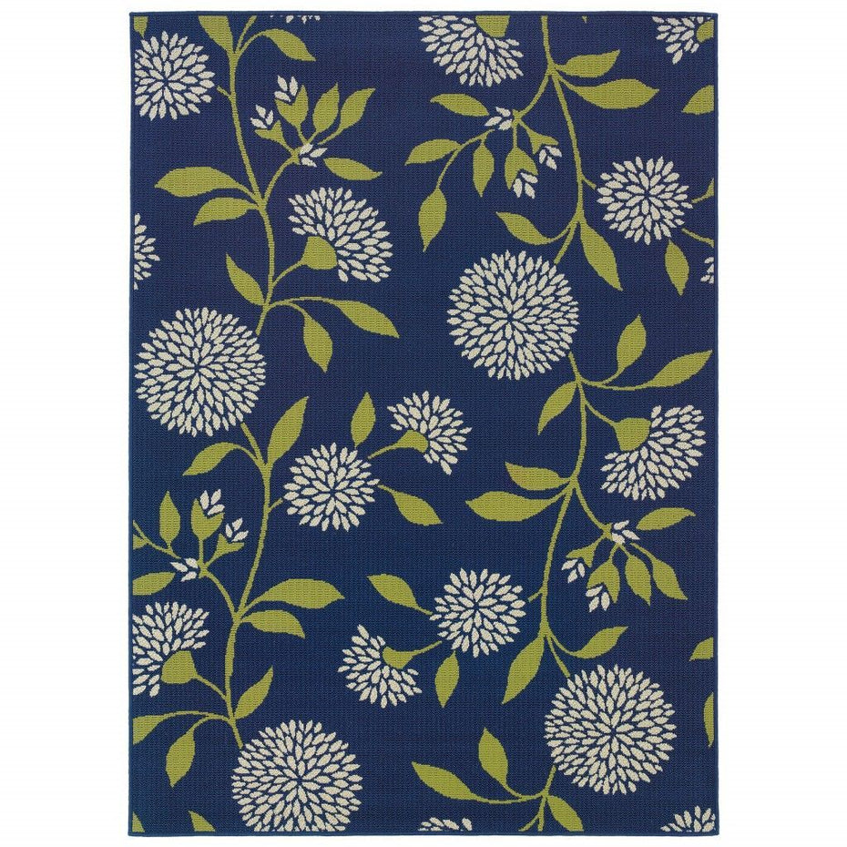 Floral Indoor Outdoor Area Rug - Indigo And Lime Green - 4' x 6'