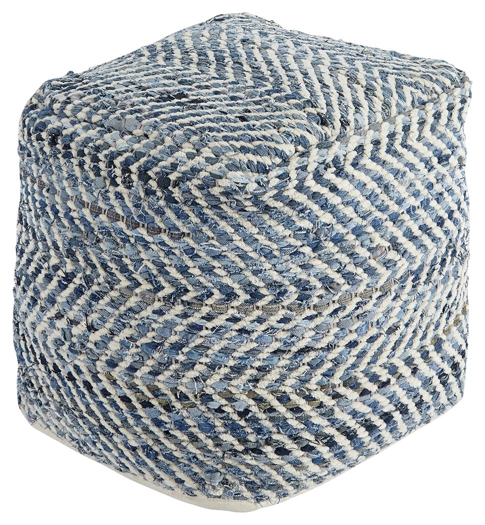Chevron - Blue - Pouf by Signature Design by Ashley® | Bel Furniture