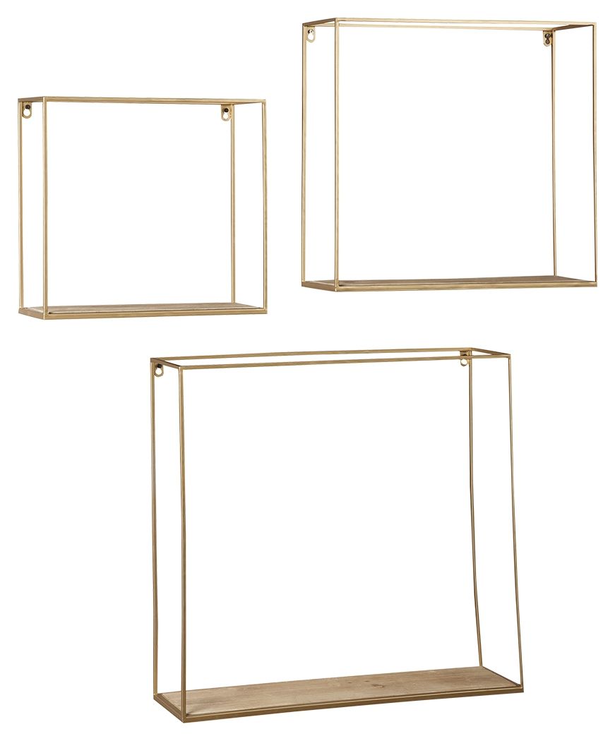 Efharis - Natural / Gold Finish - Wall Shelf Set (Set of 3) by Signature Design by Ashley® | Bel Furniture