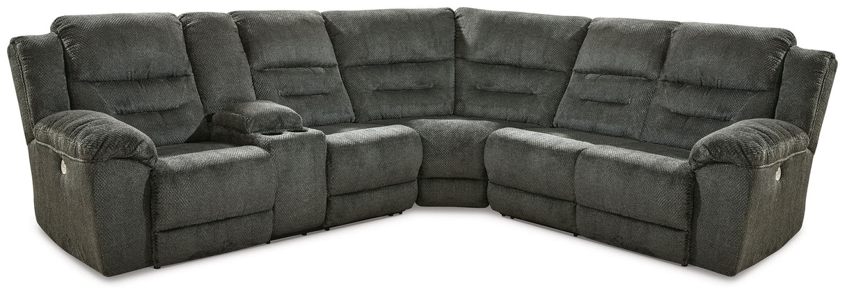 Nettington - Power Reclining Sectional Dark Gray 3 Pc. Left Arm Facing Loveseat With Console Power Reclining Sectional by Signature Design by Ashley® | Bel Furniture