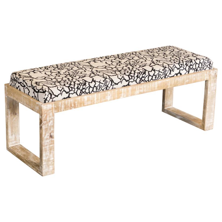 Aiden - Fabric Upholstered Accent Bench - Distressed White by CoasterEveryday | Bel Furniture