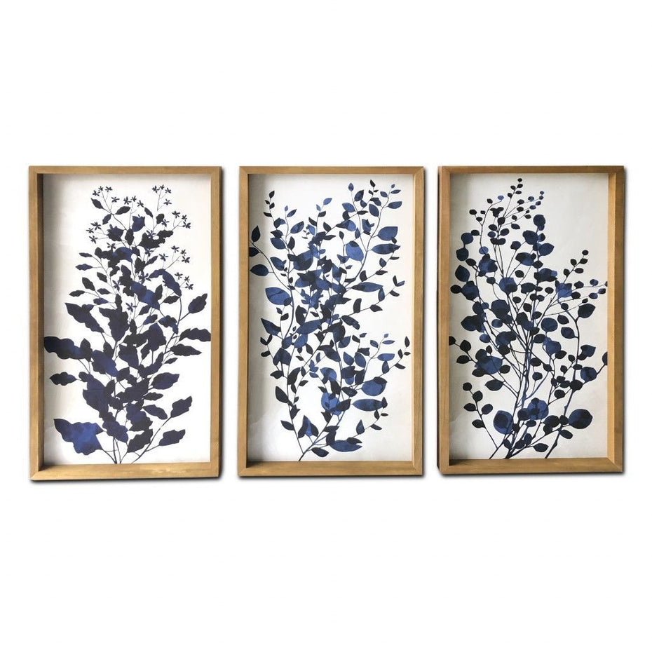 Branches Framed Canvas Wall Art (Set of 3) - Blue