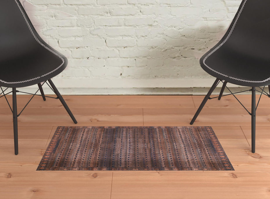 Floral Power Loom Area Rug - Red Brown And Blue - 2' X 3'