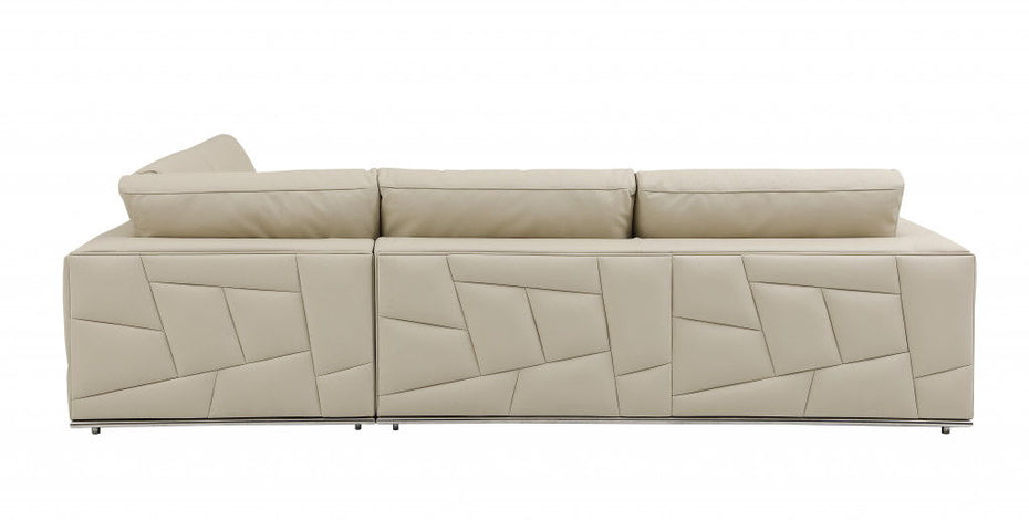Beige Deco Tufted Italian Leather Modular L Shape Two Piece Corner Sectional