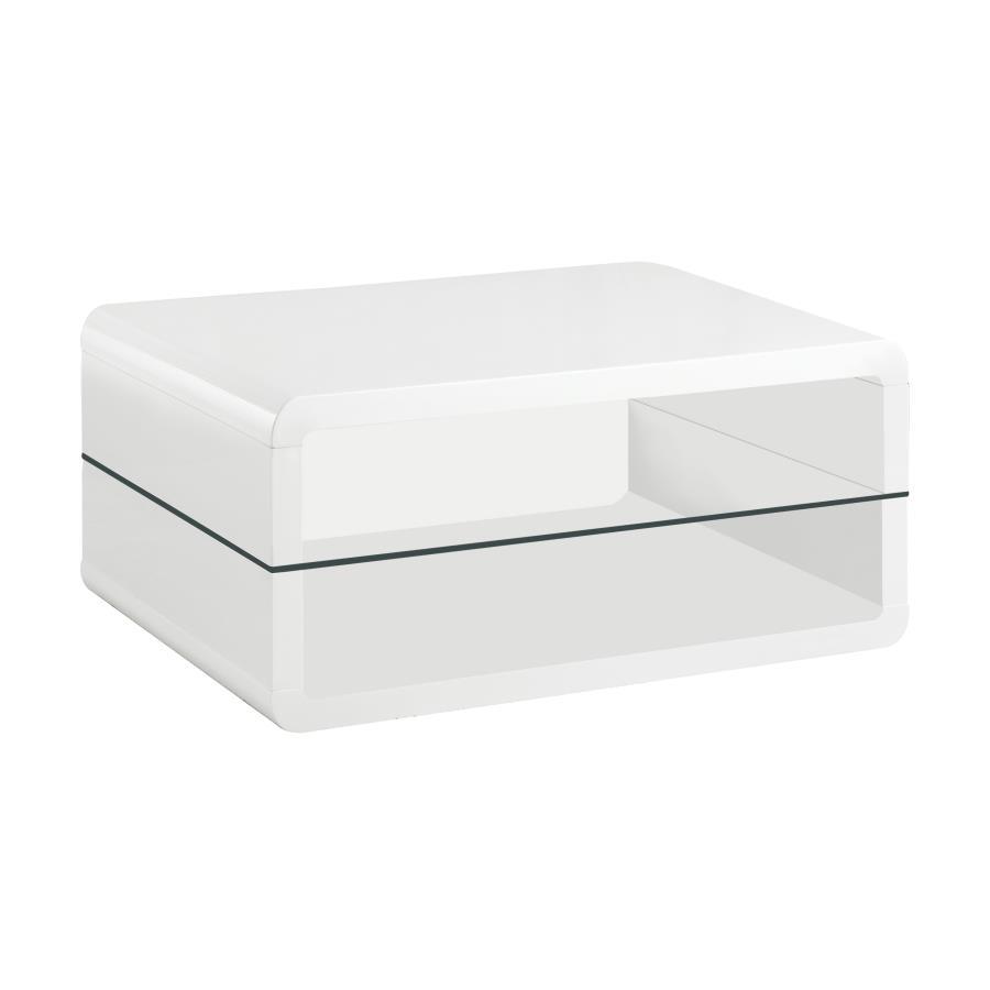Elana - 1-Shelf Rectangular Coffee Table - White High Gloss by CoasterEssence | Bel Furniture