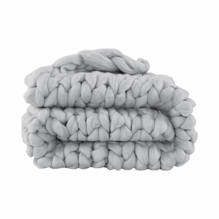 Boho Chunky Knit Throw Blanket - Light Gray