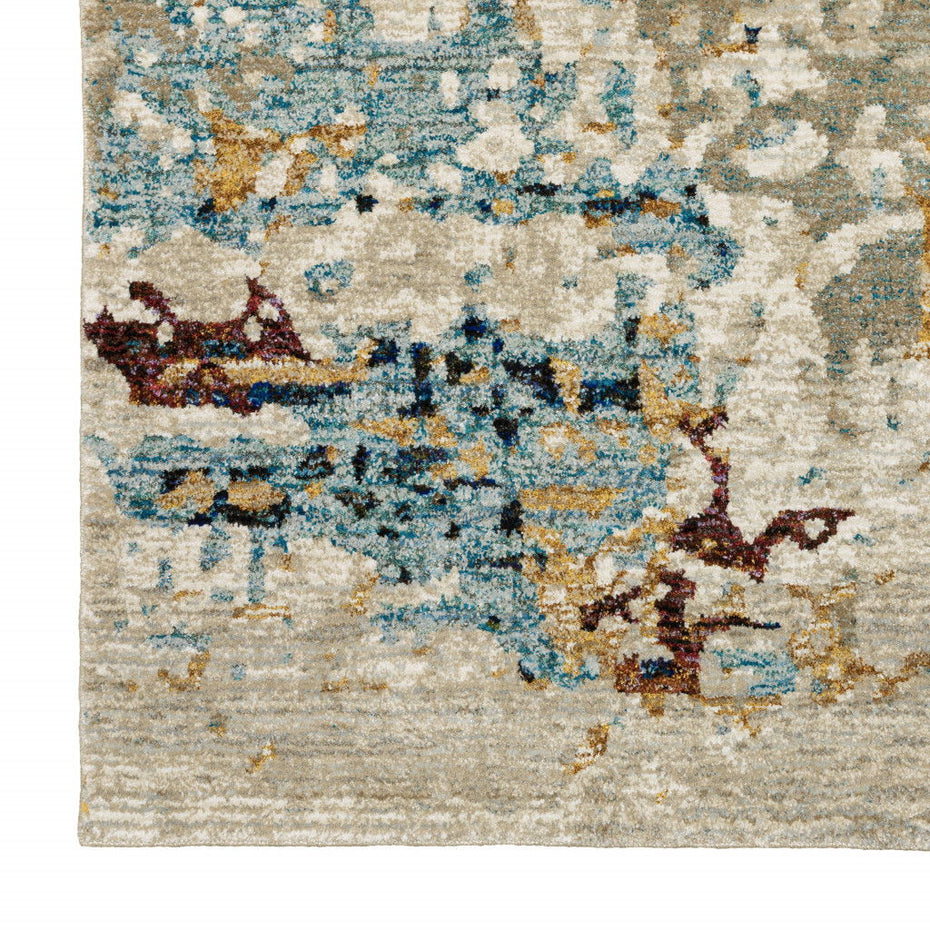Abstract Power Loom Stain Resistant Runner Rug - Beige And Blue - 2' X 8'