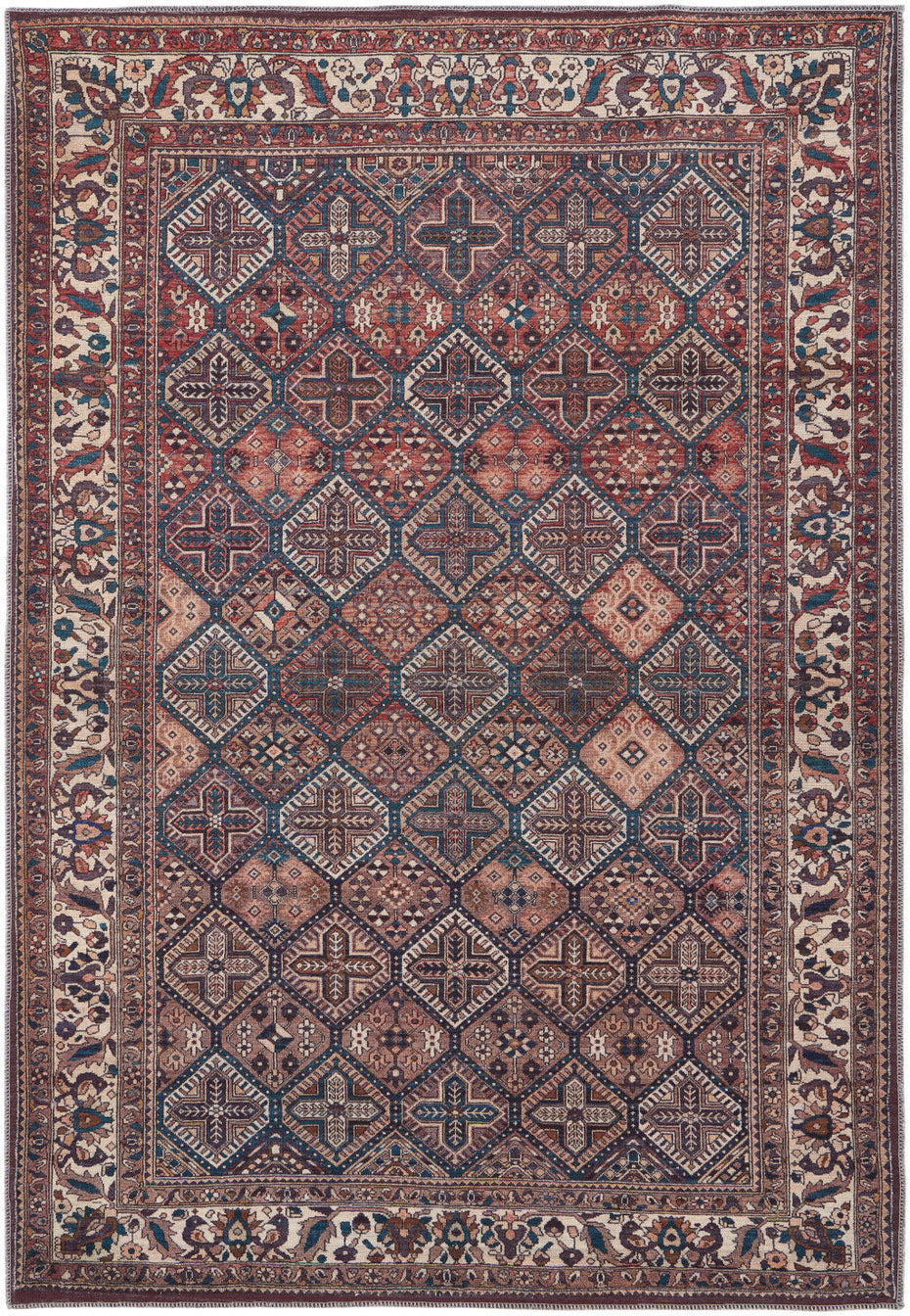 Floral Power Loom Area Rug - Brown Red And Ivory - 2' X 3'