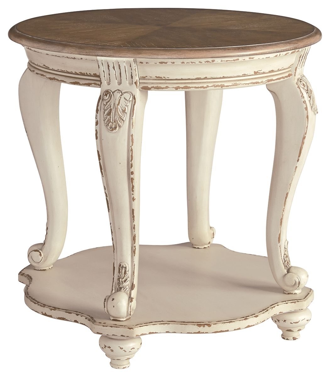 Realyn - White / Brown - Round End Table by Signature Design by Ashley® | Bel Furniture