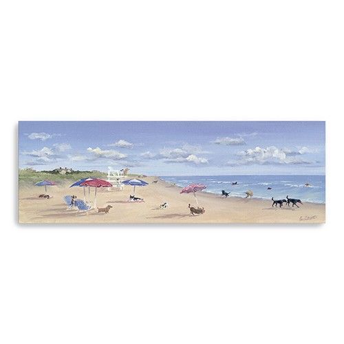 Dogs Rule The Beach Canvas Wall Art - Blue - 60" x 20"