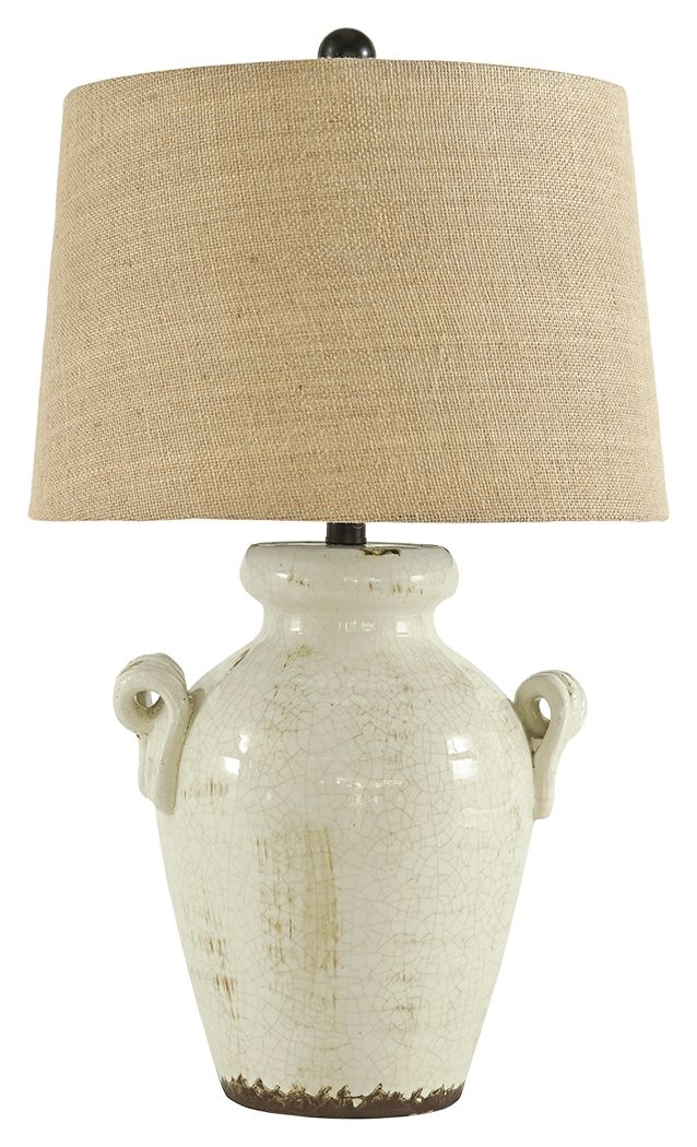 Emelda - Cream - Ceramic Table Lamp by Signature Design by Ashley® | Bel Furniture