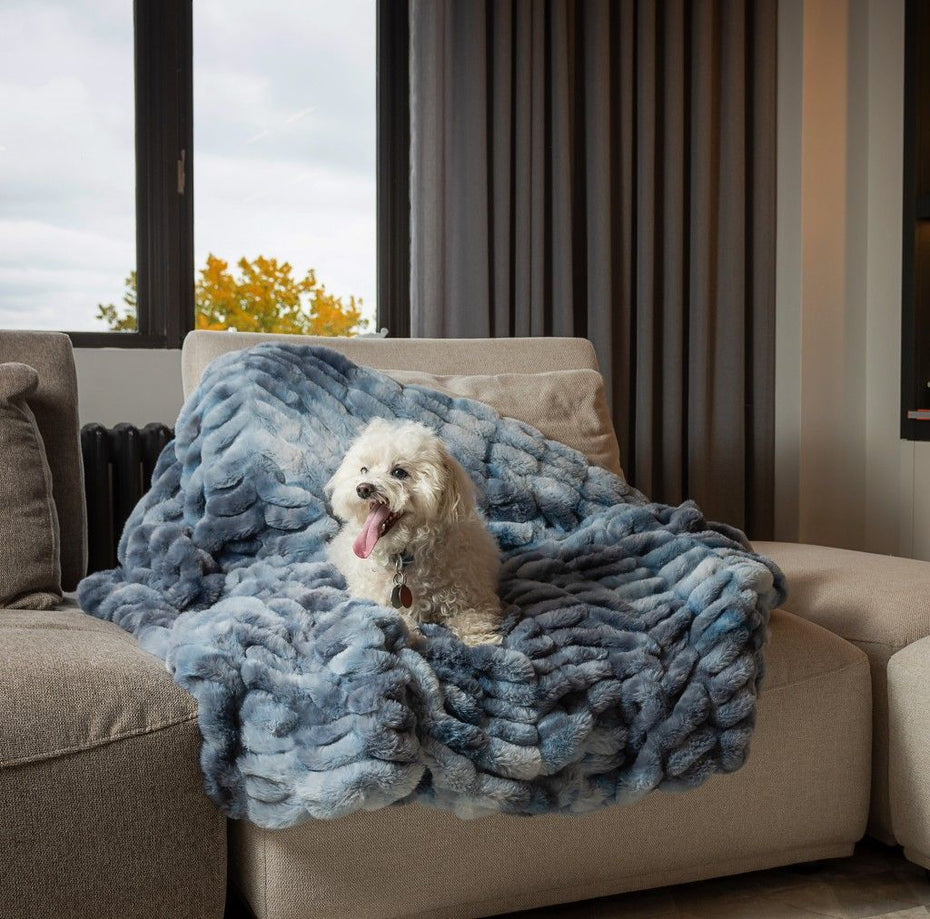 Chunky Sectioned Throw Blanket - Shades Of Blue - Faux Fur