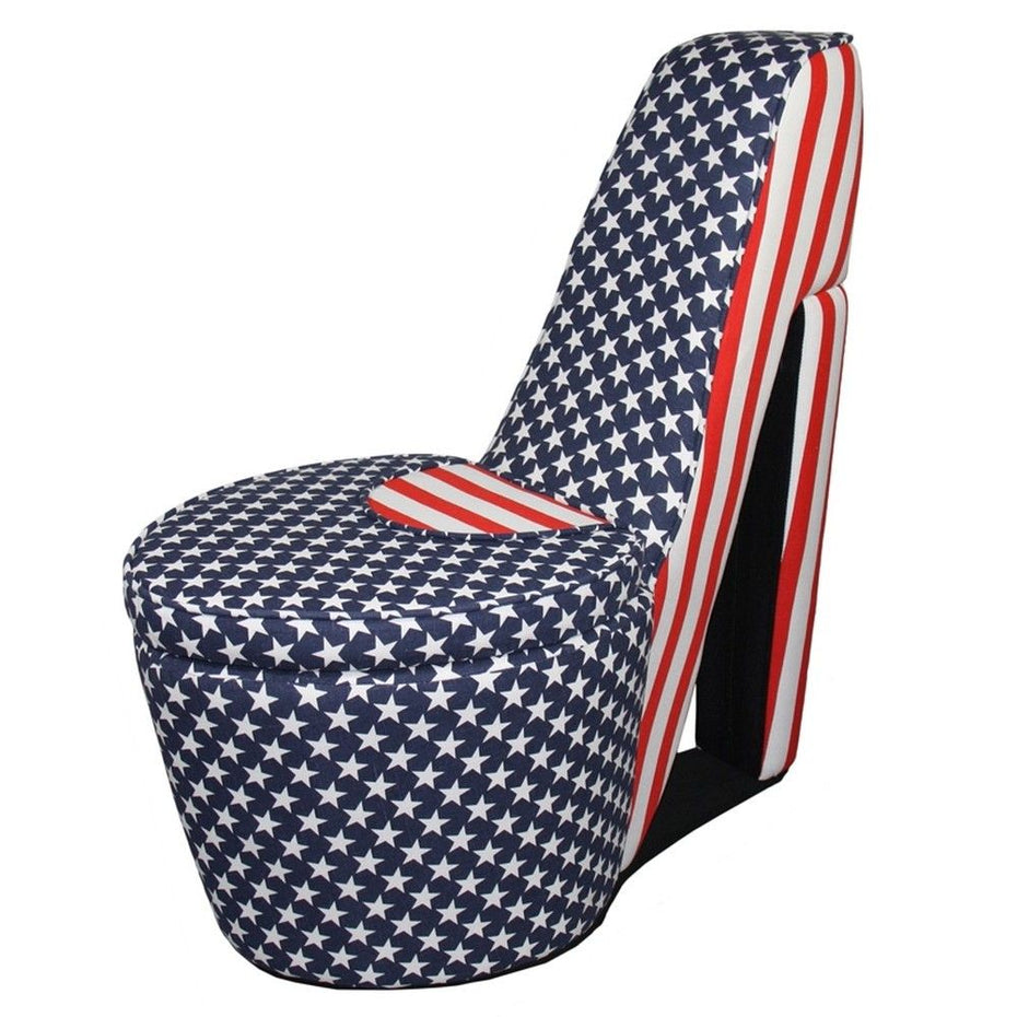 Patriotic Print 1 High Heel Shoe Storage Chair - Red White and Blue