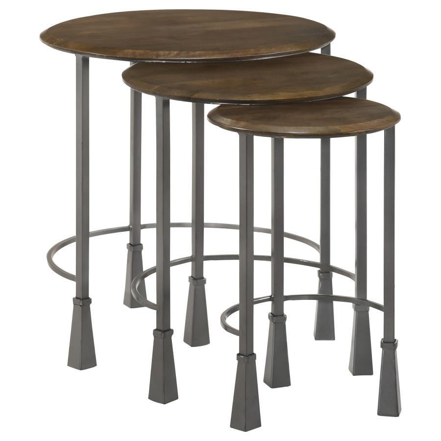 Deja - 3 Piece Round Nesting Table Set - Natural And Gunmetal by CoasterElevations | Bel Furniture