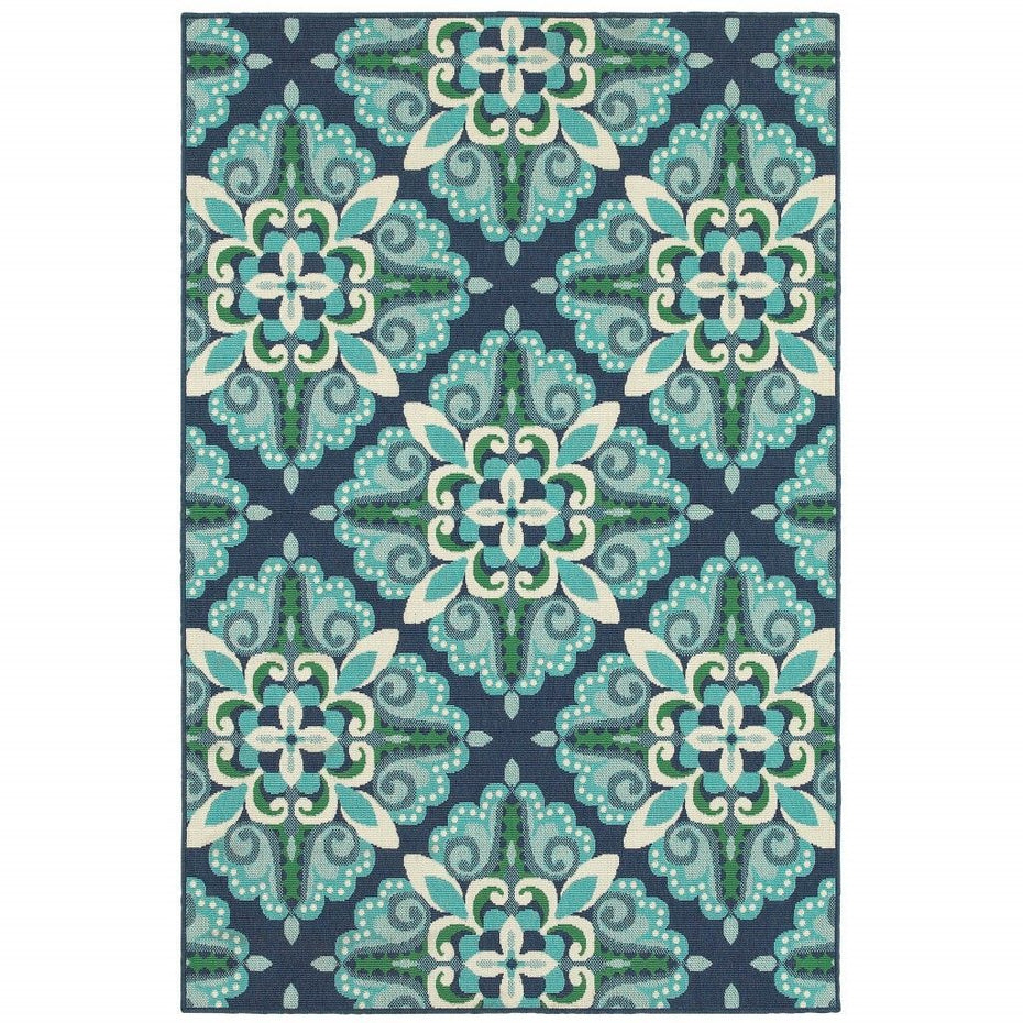 Floral Indoor Outdoor Area Rug - Blue And Green - 5’ x 8’