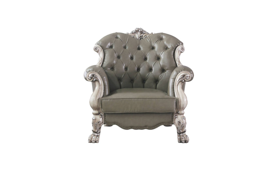 Faux Leather And Vintage Bone White Arm Chair 45" - Bone White