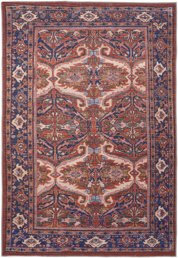 Power Loom Floral Area Rug - Red Blue And Tan - 2' X 3'