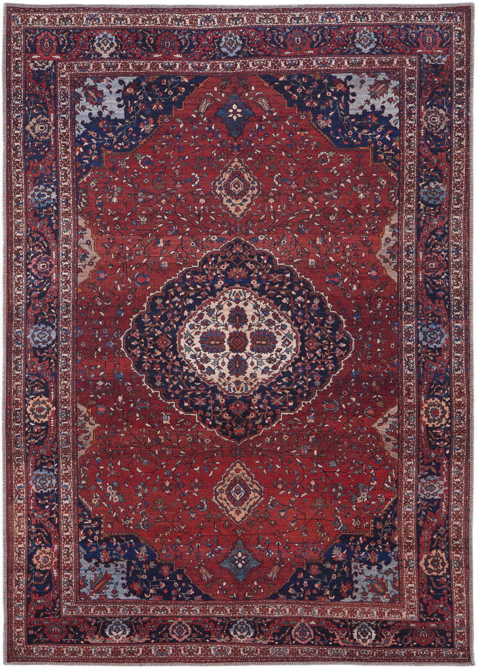 Floral Power Loom Area Rug - Red, Blue And Tan - 2' X 3'