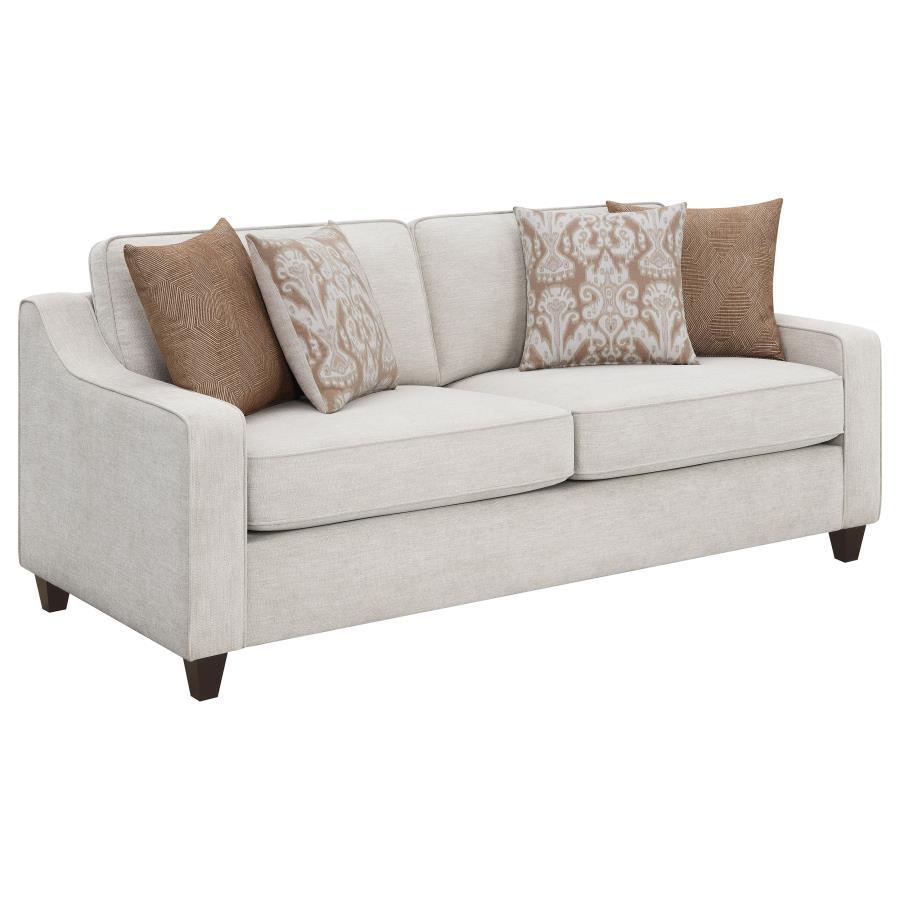 Christine - Upholstered Sloped Arm Sofa - Beige by CoasterElevations | Bel Furniture