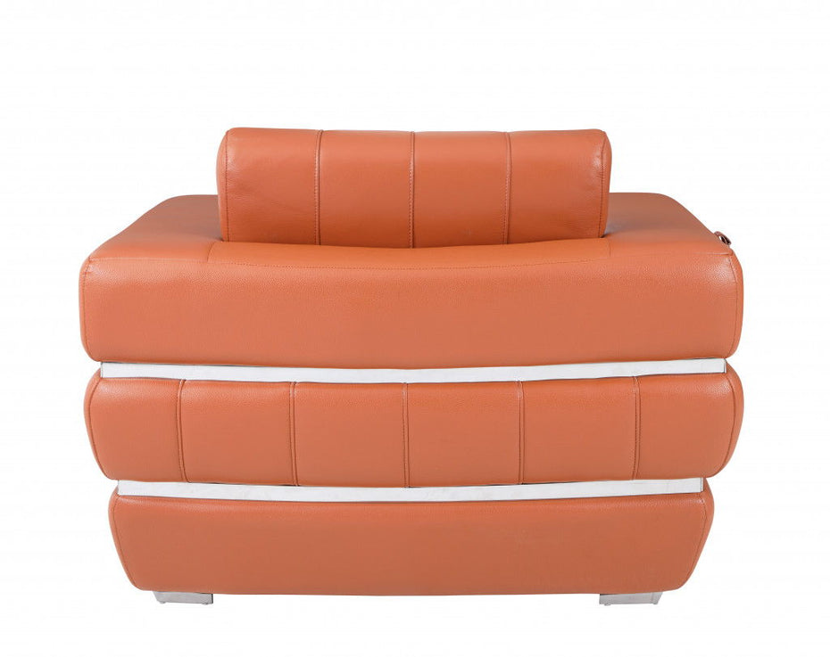 Stripe Top Grade Italian Leather Chair - Terra Cotta
