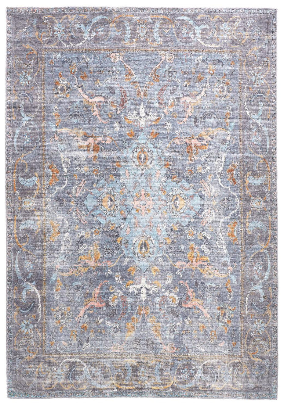 Floral Area Rug - Blue Gray And Orange - 2' X 3'