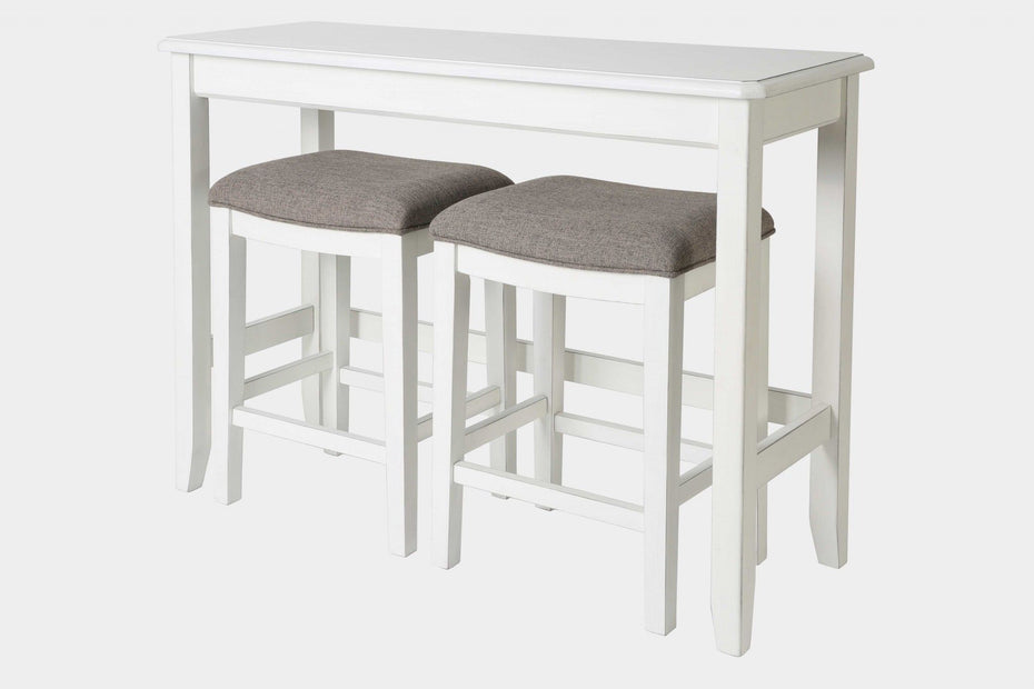 3 Piece Set Perfecto Sofa Table With Two Bar Stools - White Finish